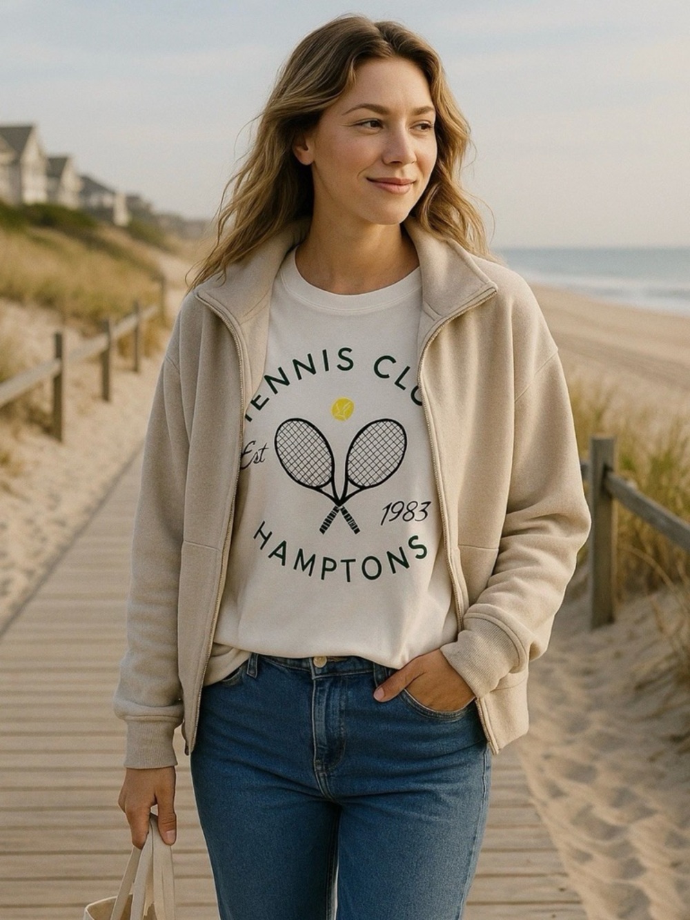 Green Envelope LA Tennis Club Hamptons Graphic Tee White Retro Sporty T-Shirt L